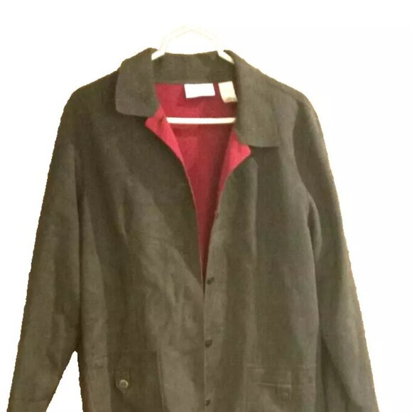 Alfred DUNNER womans Faux Suede Size 14 Green W red lining long sleeve - Picture 2 of 4